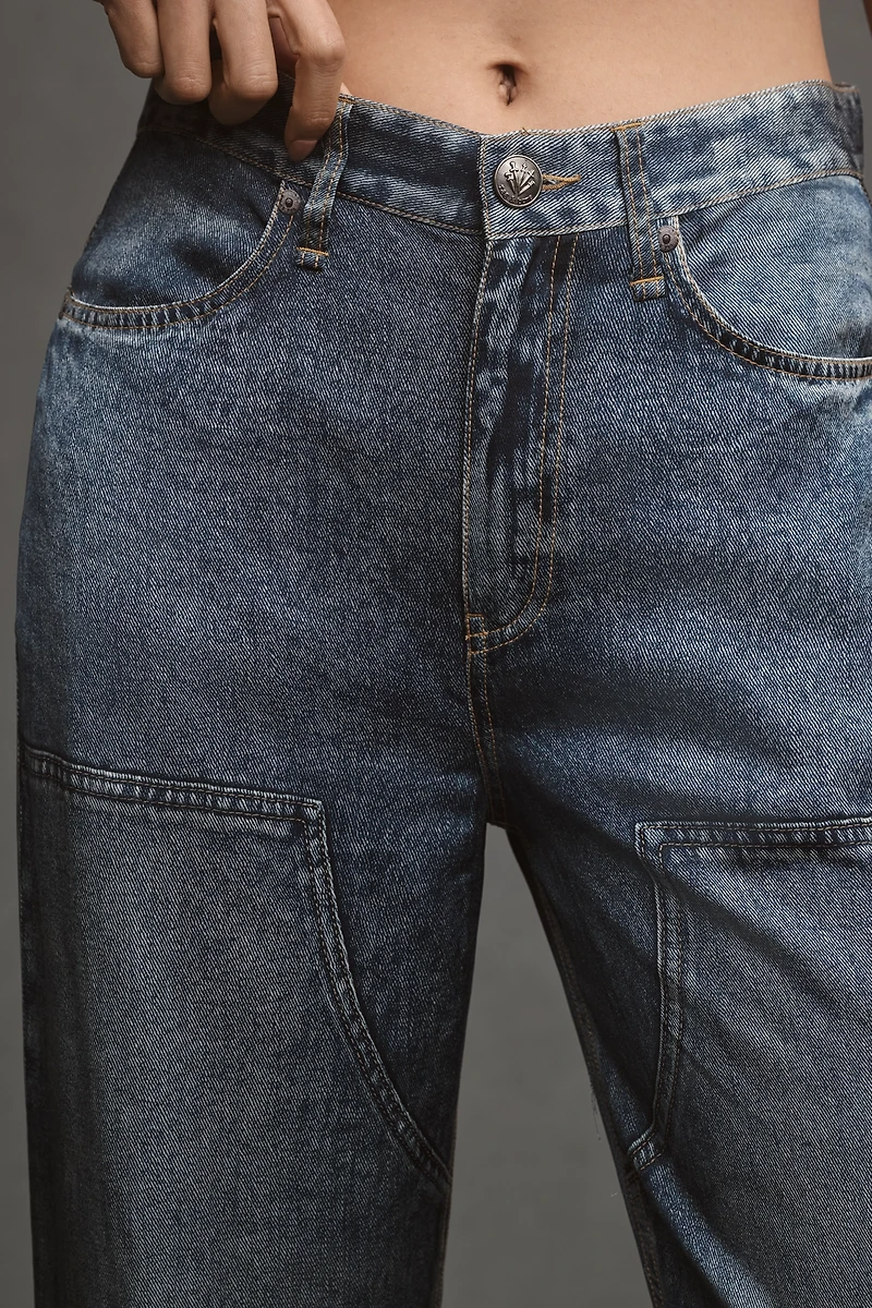 rag & bone Miramar Satin Logan Mid-Rise Wide-Leg Carpenter Jeans