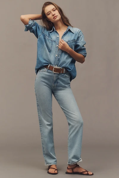 FRAME The Pixie Ruler Petite High-Rise Straight-Leg Jeans