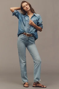 FRAME The Pixie Ruler Petite High-Rise Straight-Leg Jeans