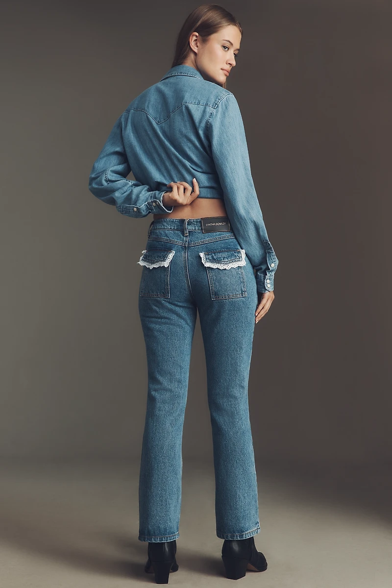 Cynthia Rowley Baby Doll High-Rise Crop Flare Jeans