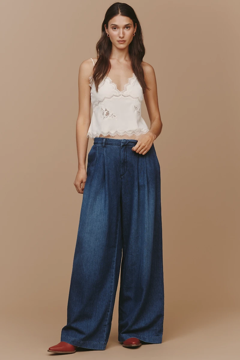 The Avery Elastic-Back Wide-Leg Pleated Trousers by Maeve