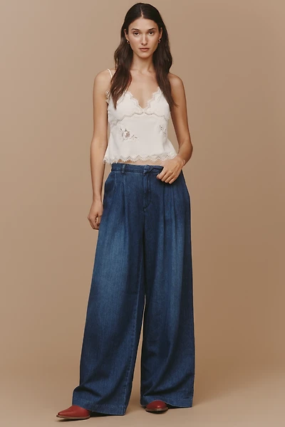The Avery Elastic-Back Wide-Leg Pleated Trousers by Maeve