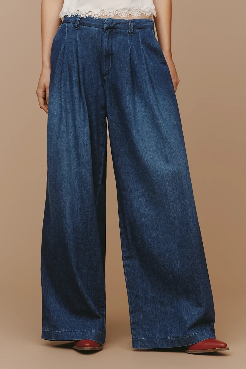 The Avery Elastic-Back Wide-Leg Pleated Trousers by Maeve