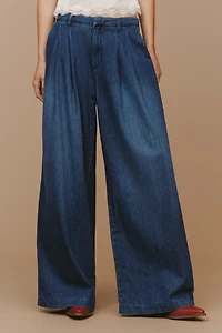 The Avery Elastic-Back Wide-Leg Pleated Trousers by Maeve