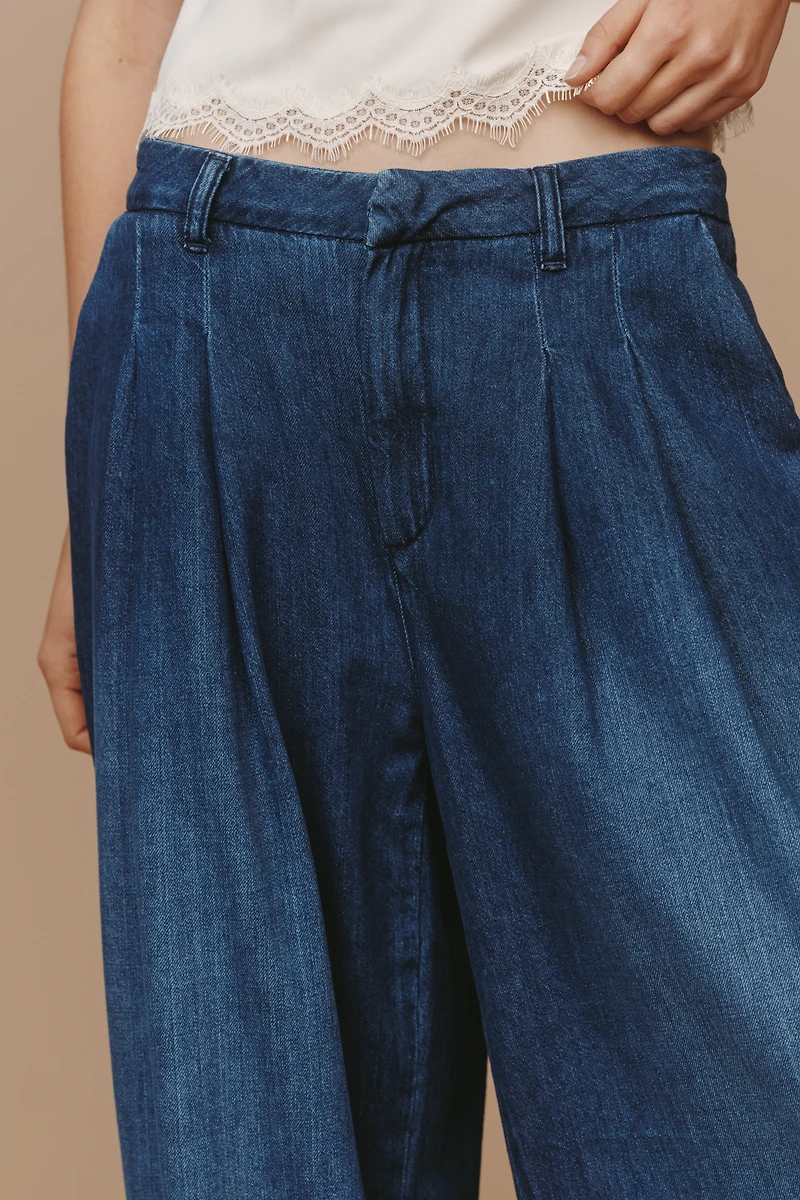 The Avery Elastic-Back Wide-Leg Pleated Trousers by Maeve