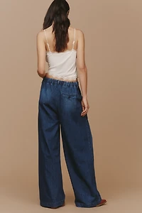 The Avery Elastic-Back Wide-Leg Pleated Trousers by Maeve