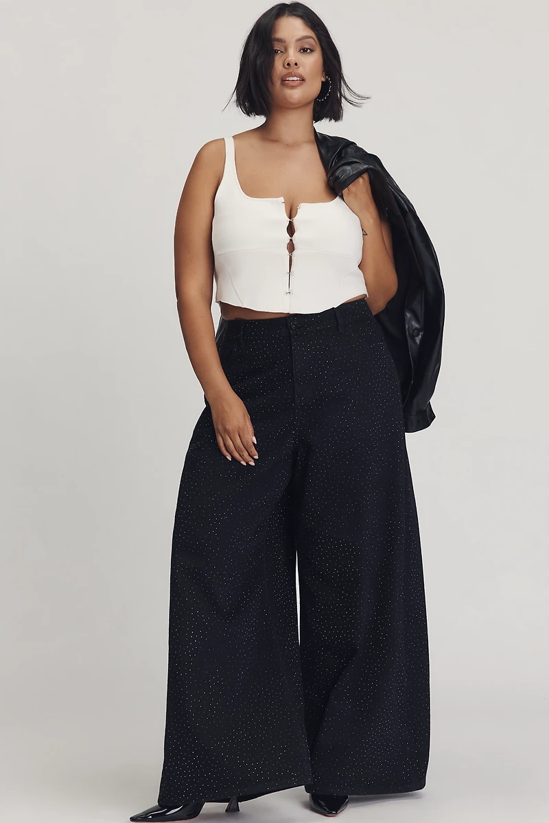 Eloquii Plus Embellished High-Rise Wide-Leg Pants