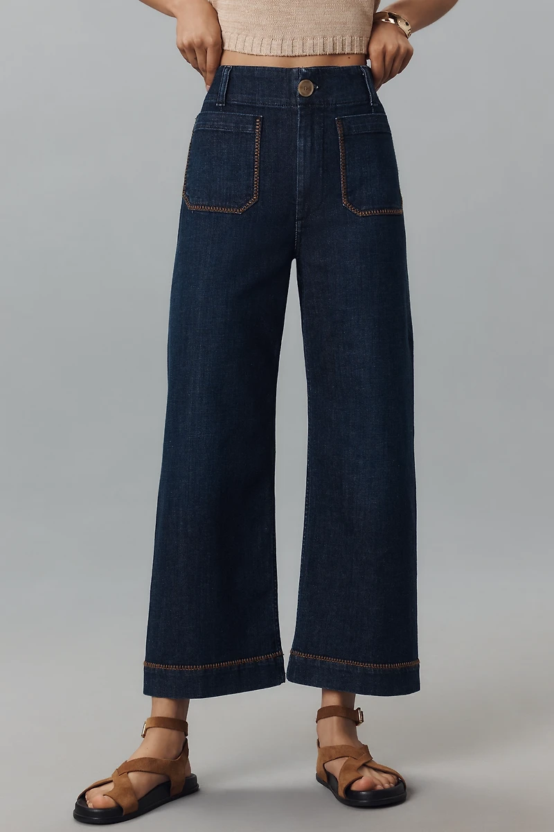 The Colette Whipstitch Crop Wide-Leg Jeans by Maeve