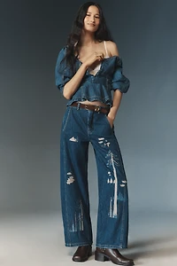 The Lex Embroidered High-Rise Taper Jeans by Pilcro