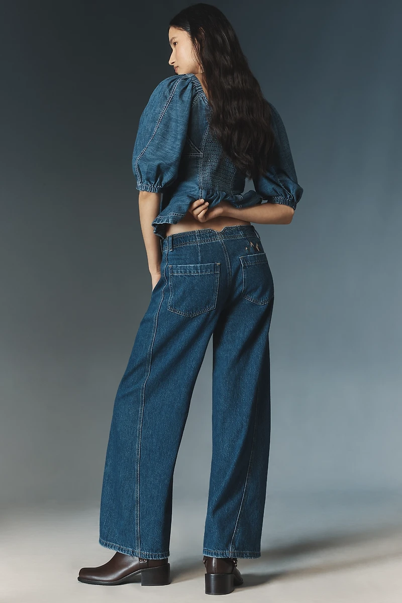 The Lex Embroidered High-Rise Taper Jeans by Pilcro