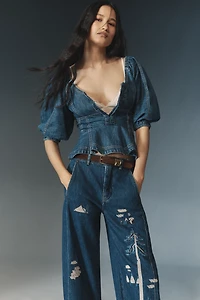 The Lex Embroidered High-Rise Taper Jeans by Pilcro