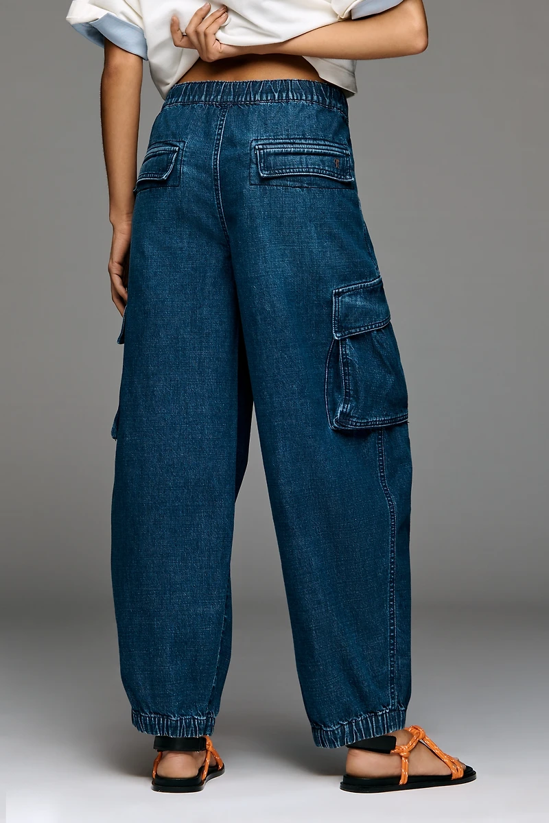 Pilcro Cotton Pull-On High Rise Cargo Jeans