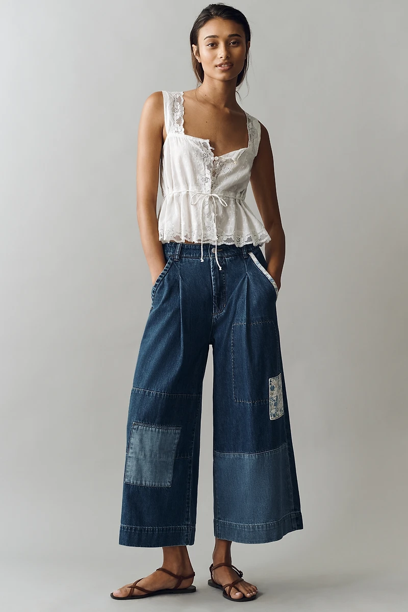 Pilcro Patchwork High-Rise Crop Wide-Leg Jeans