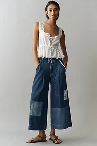 Pilcro Patchwork High-Rise Crop Wide-Leg Jeans