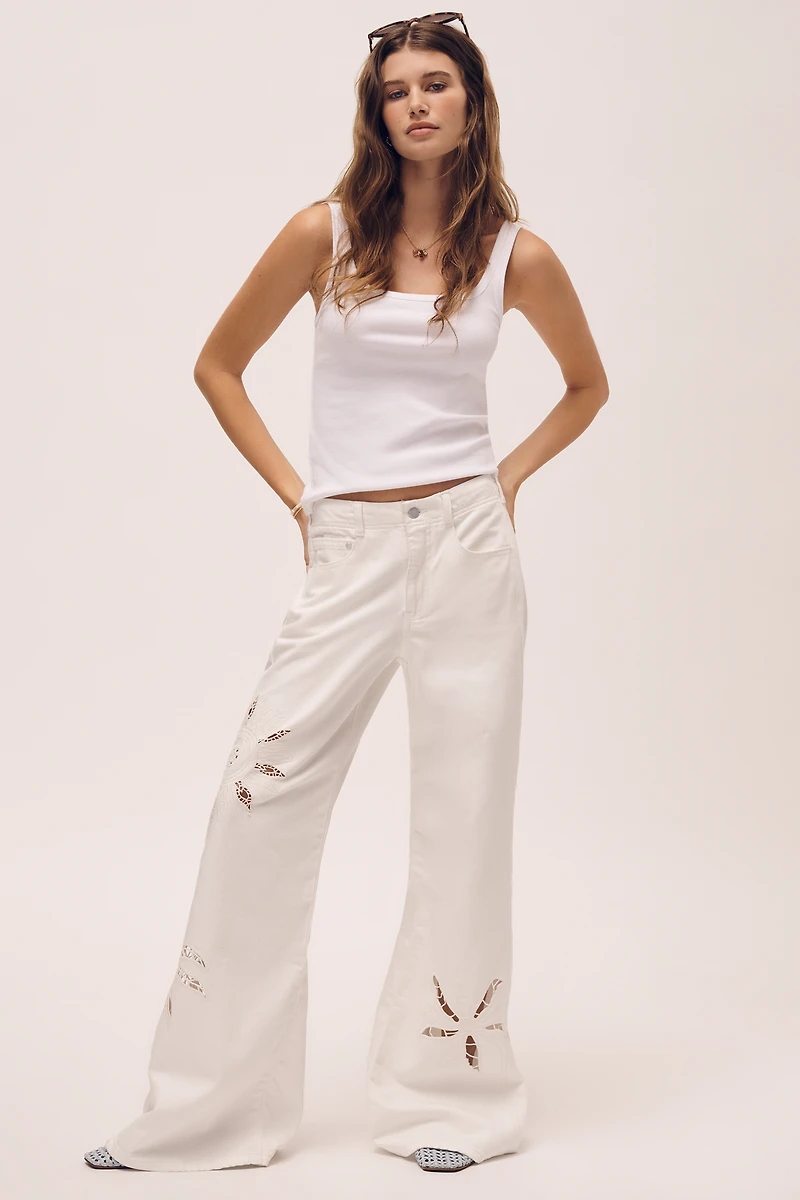Adi Mid-Rise Relaxed Wide-Leg Embroidered Jeans by Pilcro