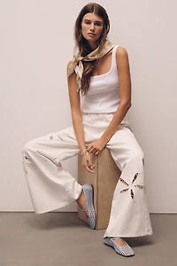 Adi Mid-Rise Relaxed Wide-Leg Embroidered Jeans by Pilcro