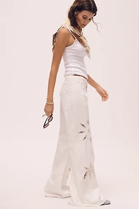 Adi Mid-Rise Relaxed Wide-Leg Embroidered Jeans by Pilcro