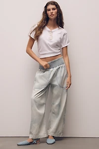 Reese Barrel-Leg Pants Cross-Weave Cotton