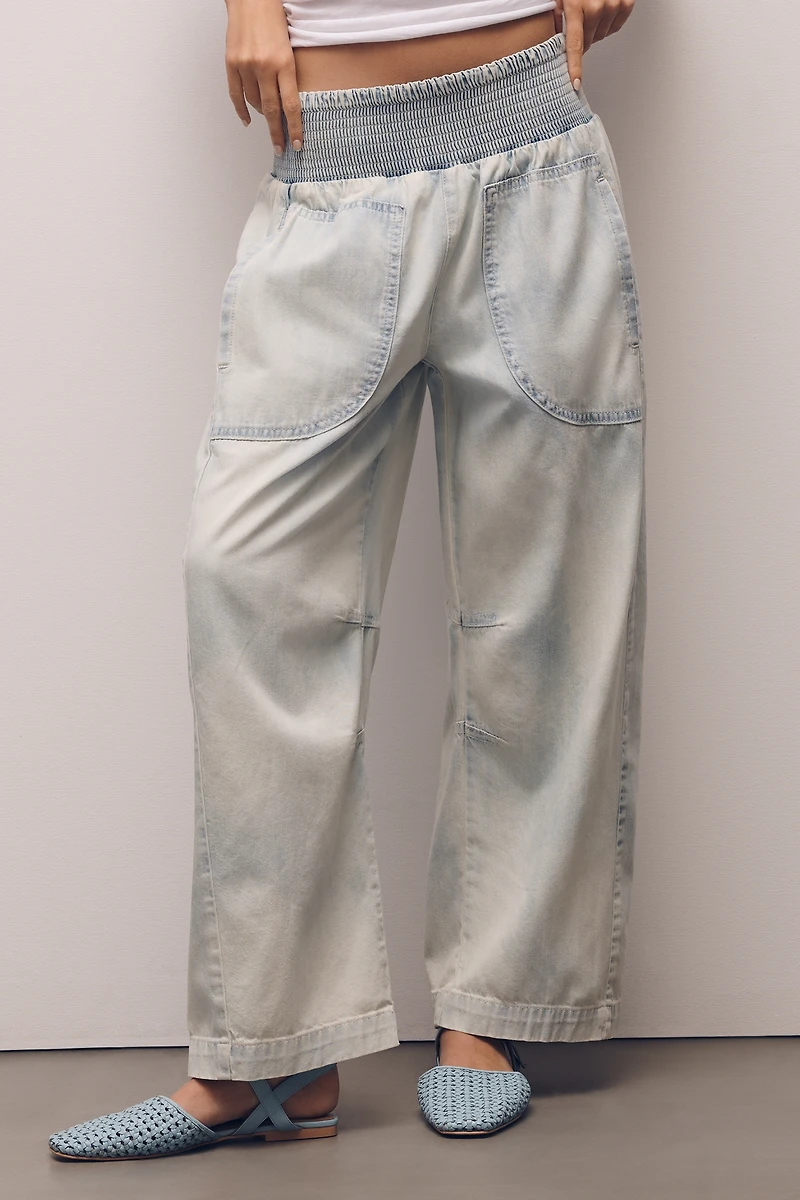 Reese Barrel-Leg Pants Cross-Weave Cotton