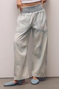 Reese Barrel-Leg Pants Cross-Weave Cotton