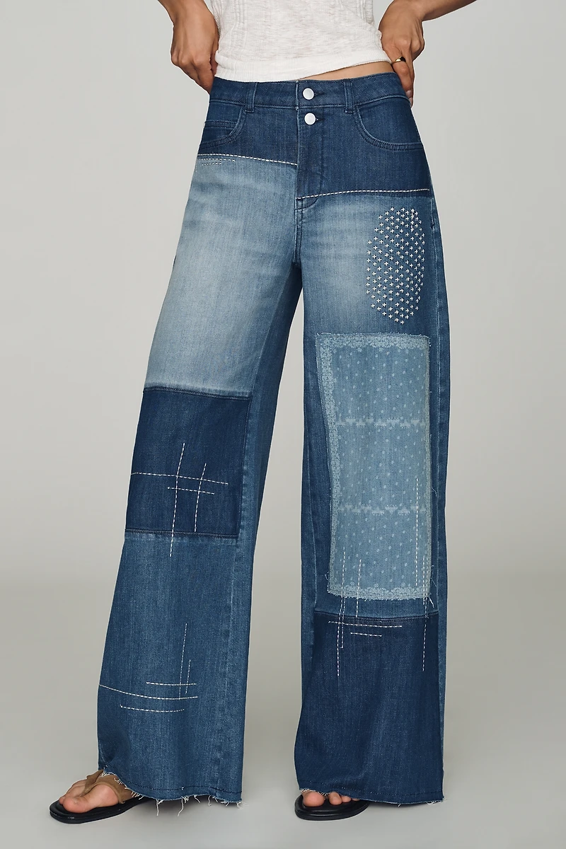 Pilcro Lyra Patchwork Mid-Rise Wide-Leg Jeans