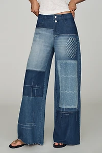 Pilcro Lyra Patchwork Mid-Rise Wide-Leg Jeans