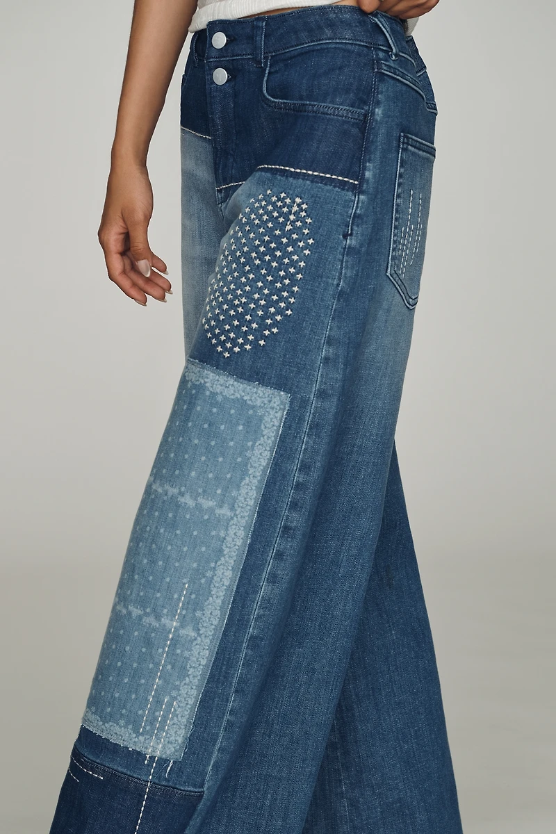 Pilcro Lyra Patchwork Mid-Rise Wide-Leg Jeans