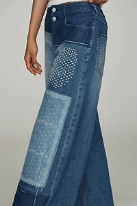 Pilcro Lyra Patchwork Mid-Rise Wide-Leg Jeans