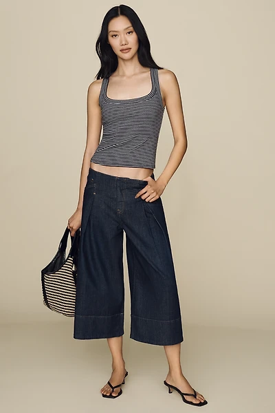 Maeve Reworked High-Rise Wide-Leg Culotte Jeans