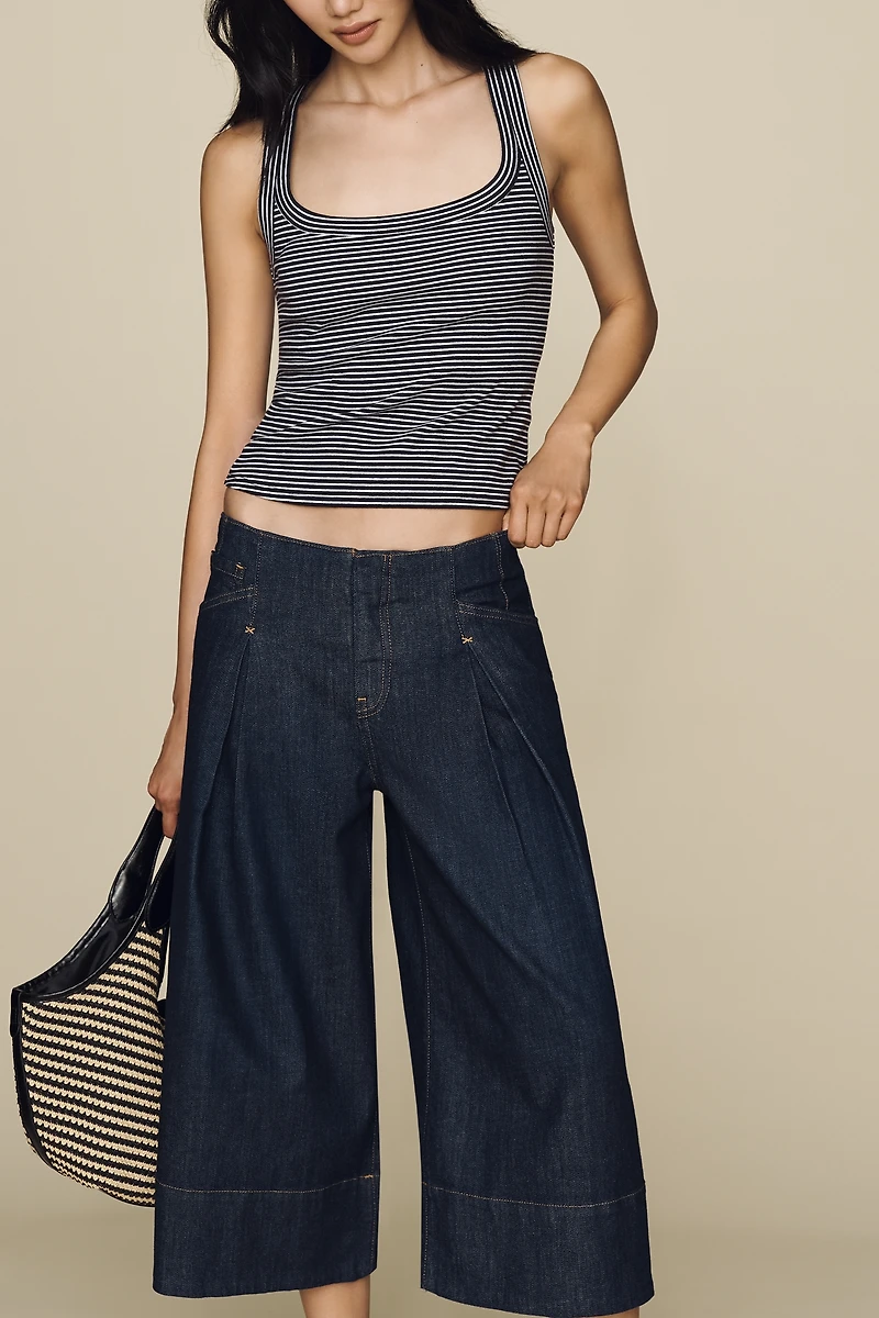 Maeve Reworked High-Rise Wide-Leg Culotte Jeans