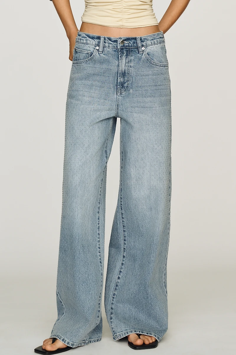 Habitual Gemma High-Rise Wide-Leg Studded Jeans