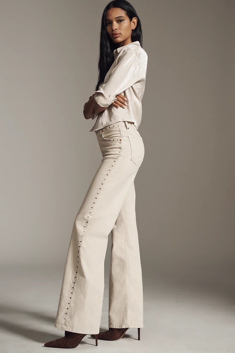 RE/DONE High-Rise Vintage Studded Wide-Leg Jeans