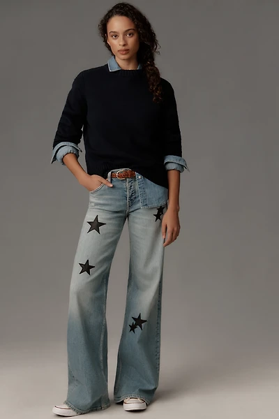 RE/DONE Star-Embellished Mid-Rise Wide-Leg Jeans
