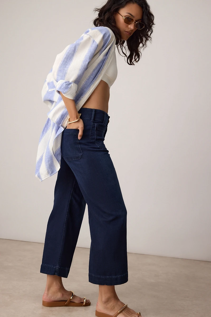 Maeve Colette Knit High-Rise Wide-Leg Cropped Jeans