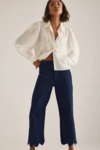 Colette Ruffle-Hem Crop Wide-Leg Jeans by Maeve