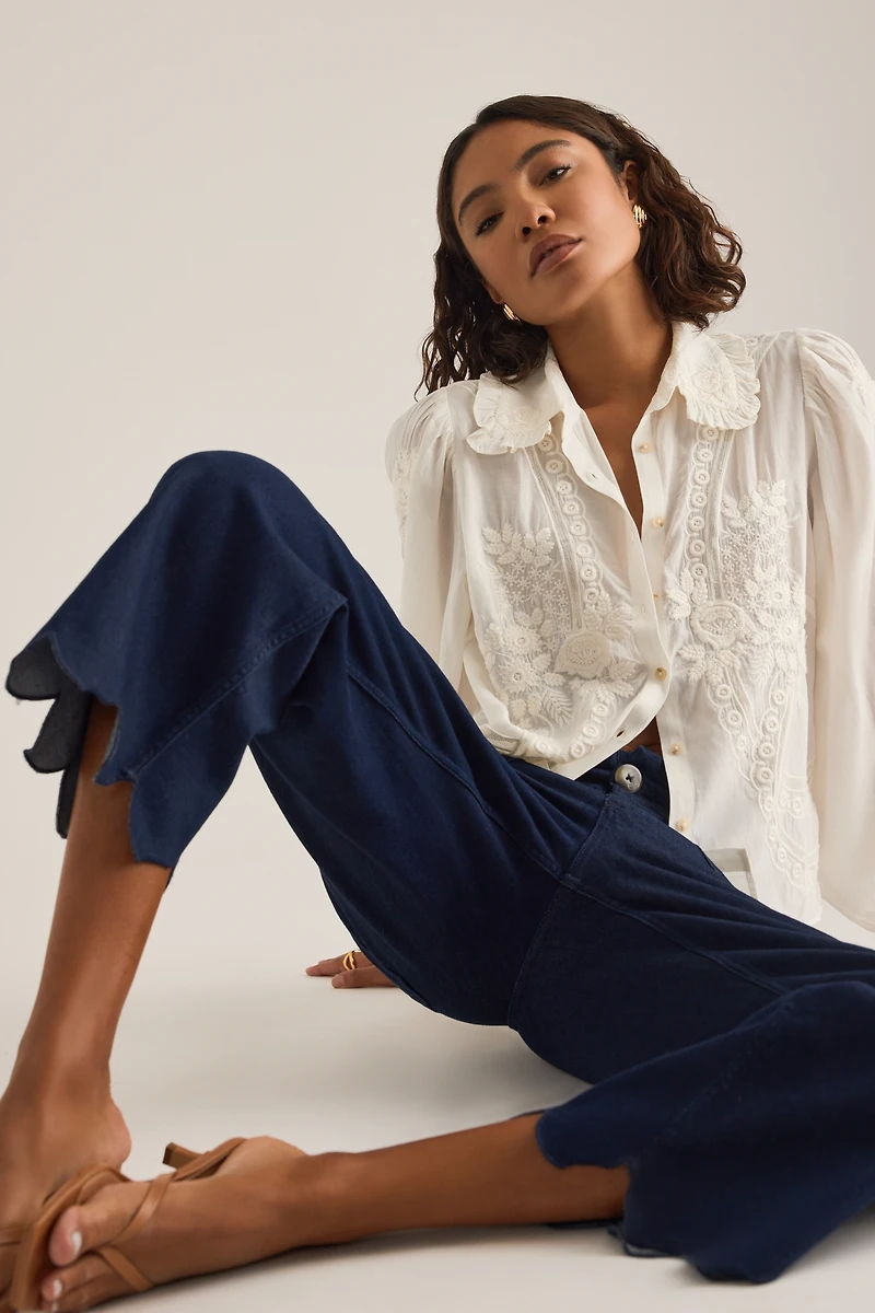 Colette Ruffle-Hem Crop Wide-Leg Jeans by Maeve