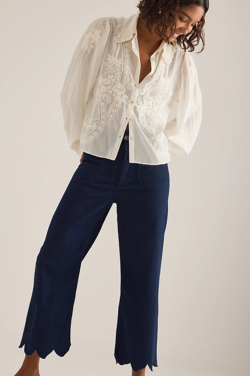 Colette Ruffle-Hem Crop Wide-Leg Jeans by Maeve