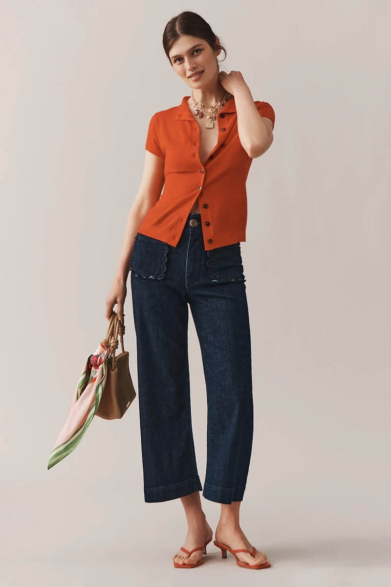 The Colette Scallop-Pocket Crop Wide-Leg Jeans by Maeve