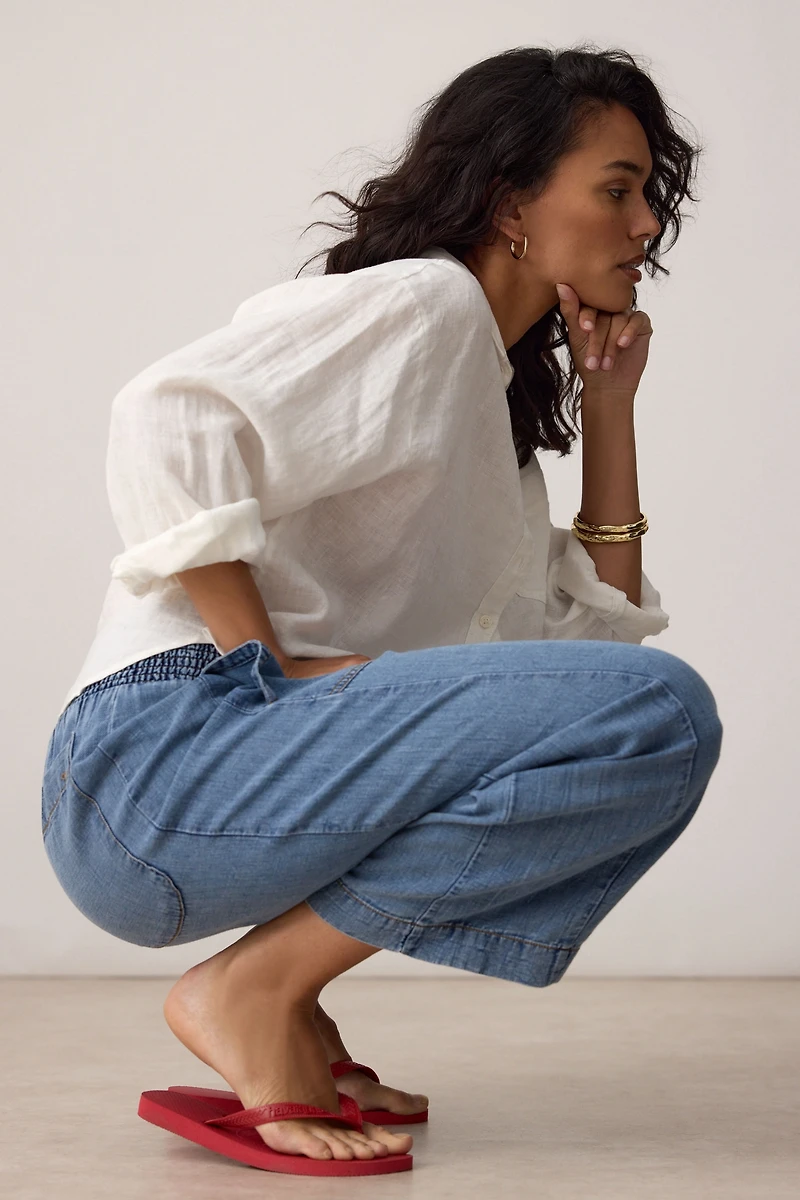 Pilcro Reese Barrel-Leg Jeans Cross-Weave Cotton