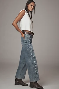 Siempre Zoey Embroidered High-Rise Wide-Leg Jeans