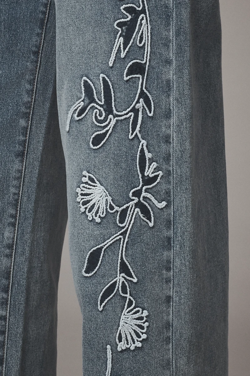 Siempre Zoey Embroidered High-Rise Wide-Leg Jeans