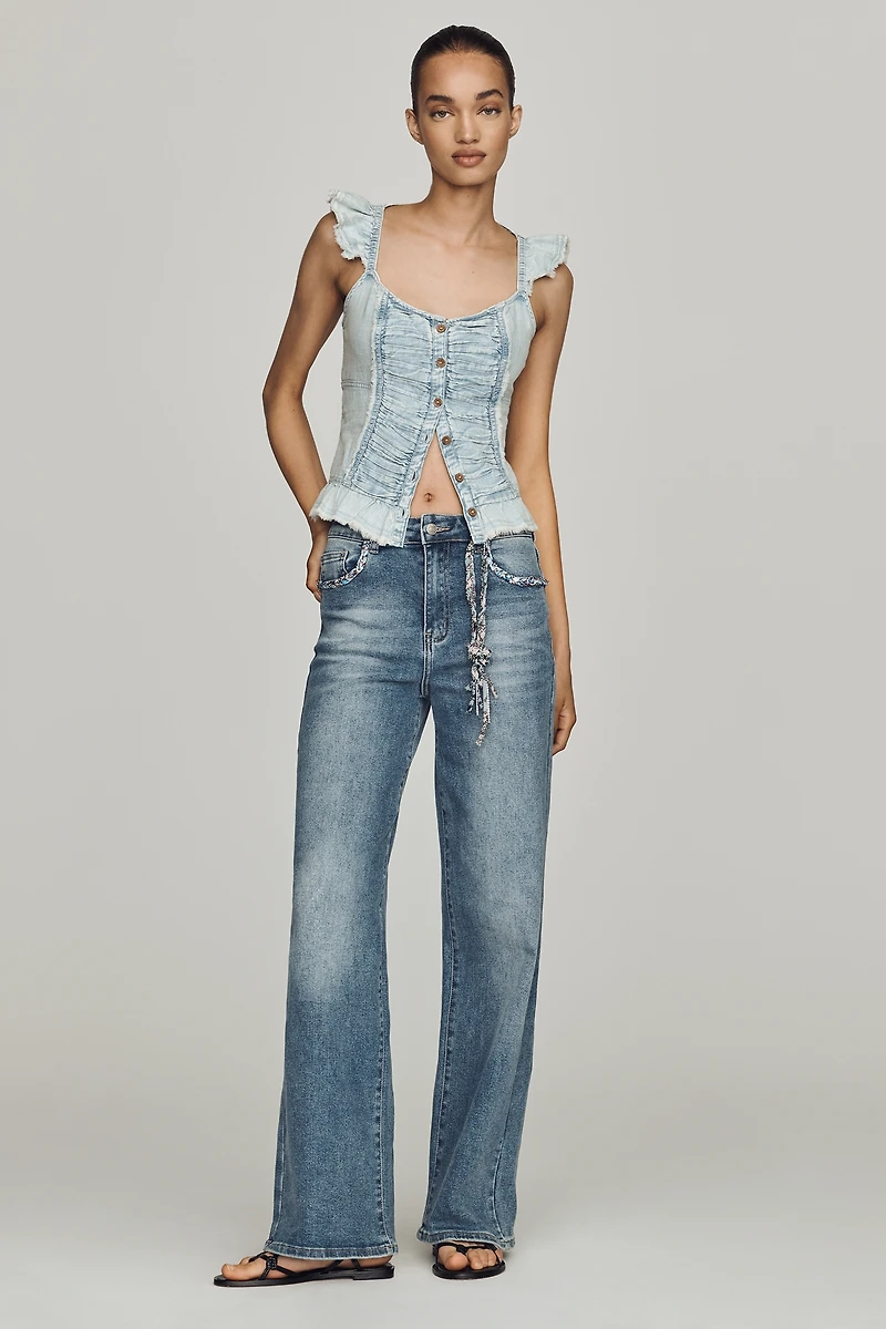 Siempre Scarf High-Rise Wide-Leg Jeans