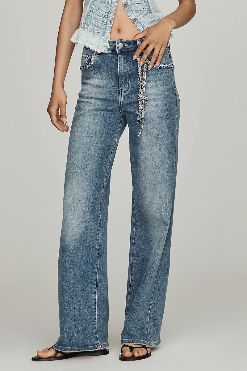 Siempre Scarf High-Rise Wide-Leg Jeans