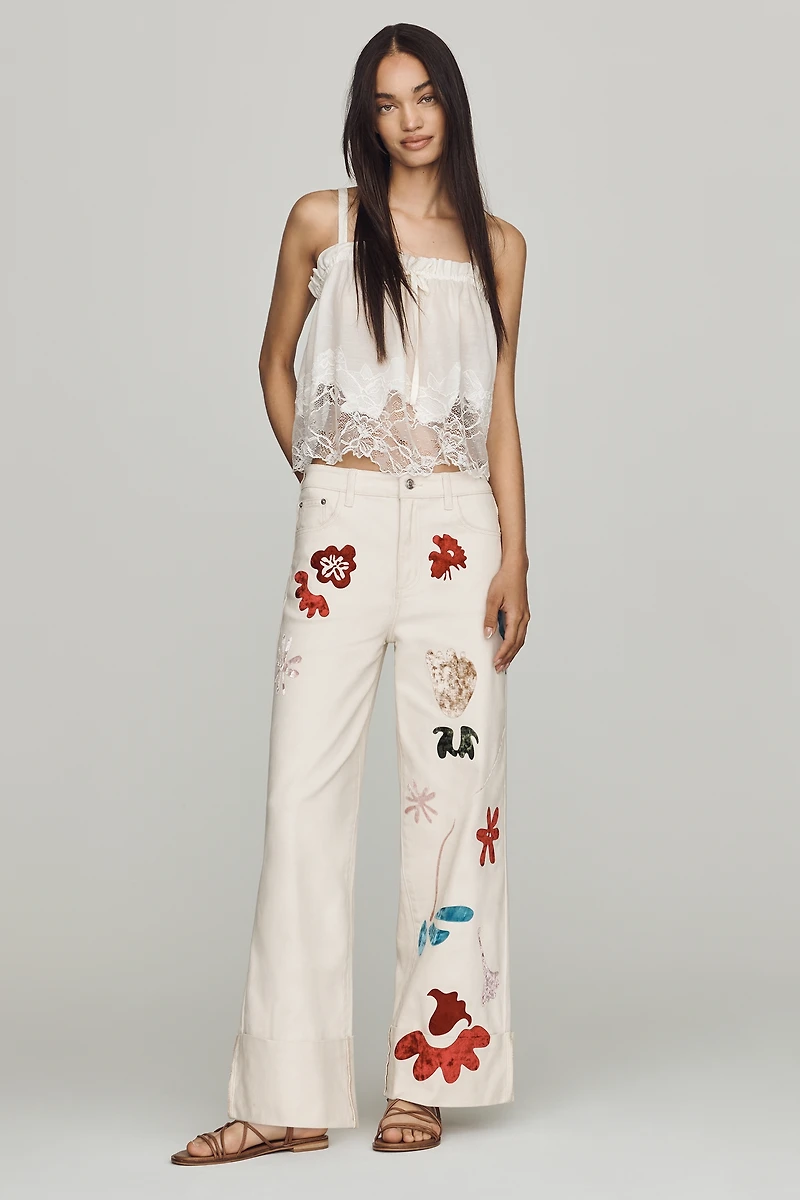 Siempre Printed High-Rise Wide-Leg Jeans