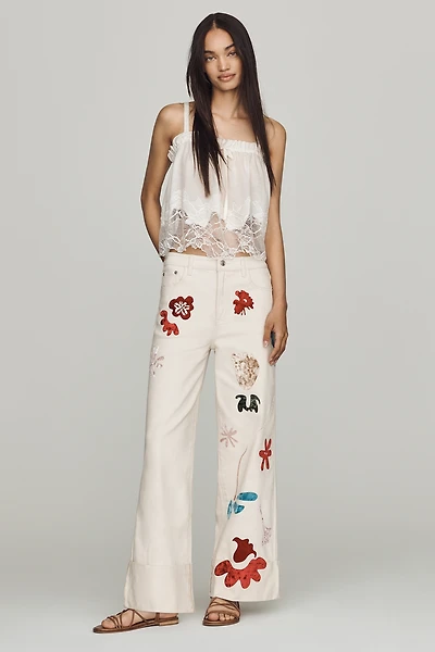 Siempre Printed High-Rise Wide-Leg Jeans