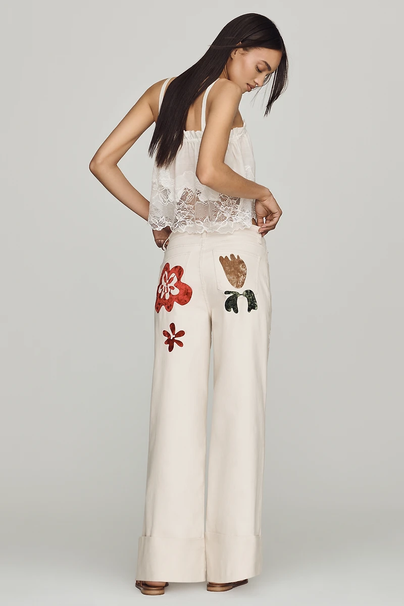 Siempre Printed High-Rise Wide-Leg Jeans