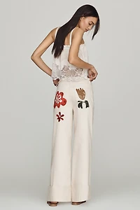 Siempre Printed High-Rise Wide-Leg Jeans