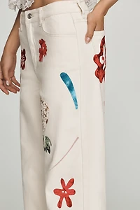 Siempre Printed High-Rise Wide-Leg Jeans