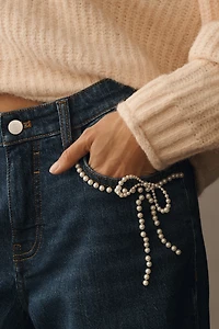 Pilcro Pearl-Embellished Low-Rise Wide-Leg Jeans