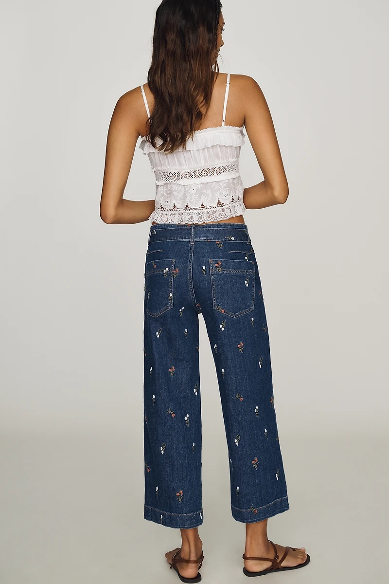 Pilcro Low-Rise Crop Wide-Leg Belted Jeans